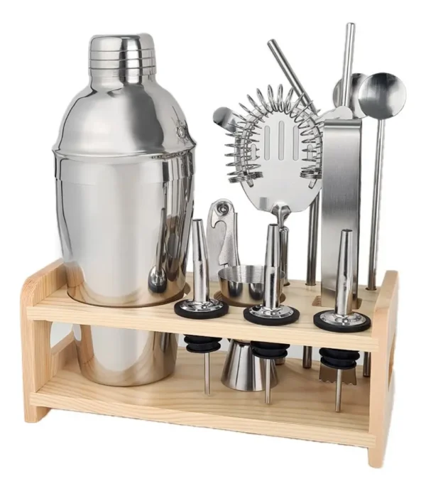 SET DE COCTELERÍA CON BASE DE MADERA