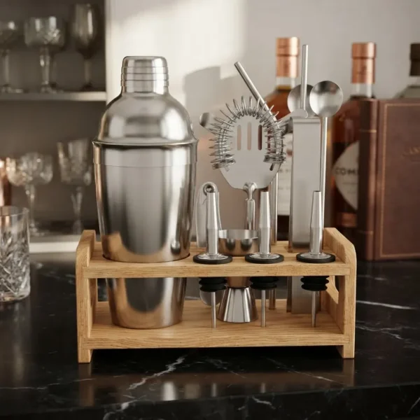 SET DE COCTELERÍA CON BASE DE MADERA