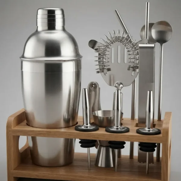 SET DE COCTELERÍA CON BASE DE MADERA