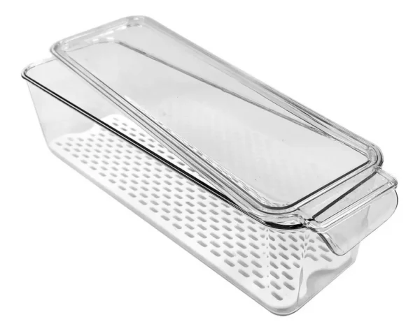 Organizador Apilable Para Heladera Acrilico Tapa Y Rejilla Transparente