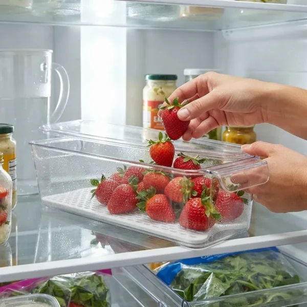 Organizador Apilable Para Heladera Acrilico Tapa Y Rejilla Transparente