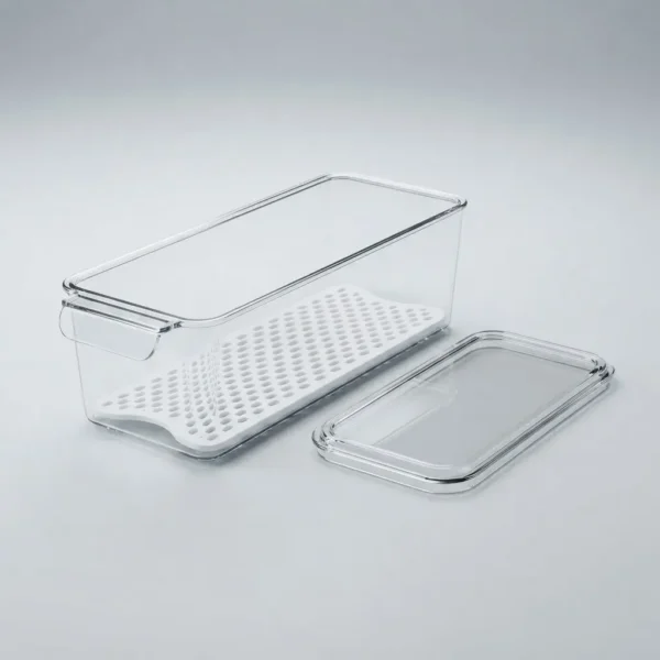 Organizador Apilable Para Heladera Acrilico Tapa Y Rejilla Transparente