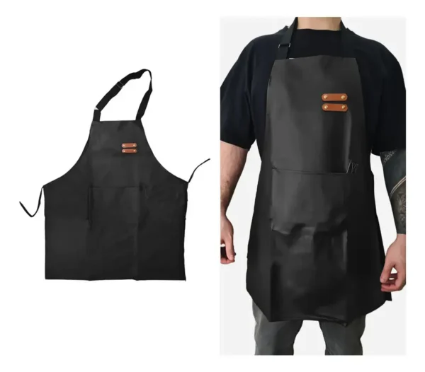 Delantal De Cocina Parrillero Gastronómico C/ Bolsillo Otten Negro/Cuero
