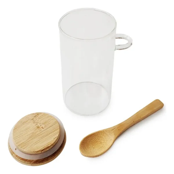 Frasco Hermético Vidrio Con Tapa Cuchara Bambú Otten 370 Ml Marrón Claro