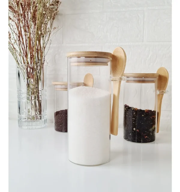 Frasco Hermético Vidrio Con Tapa Cuchara Bambú Otten 450 Ml