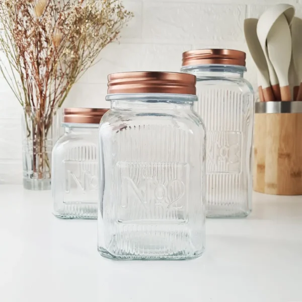 Frasco Hermético Cuadrado Vidrio Labrado Otten 1,5 Lts Cobre