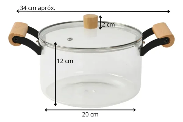 Olla De Vidrio Templado Con Tapa Y Asas Bambu 3.5 Lts Otten Transparente