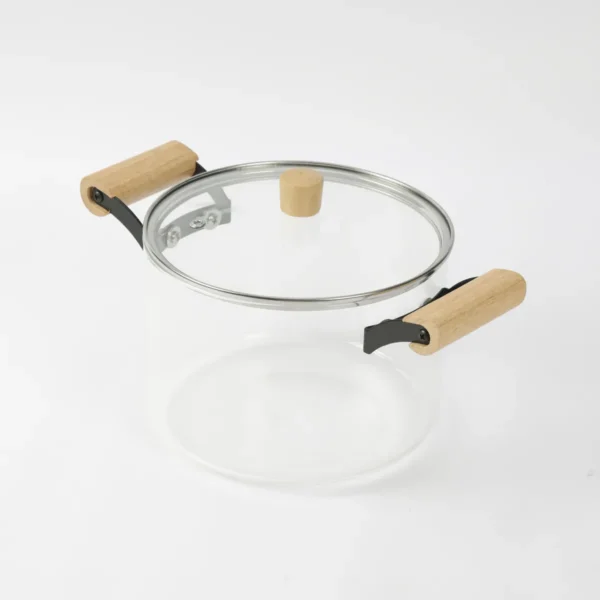 Olla De Vidrio Templado Con Tapa Y Asas Bambu 3.5 Lts Otten Transparente