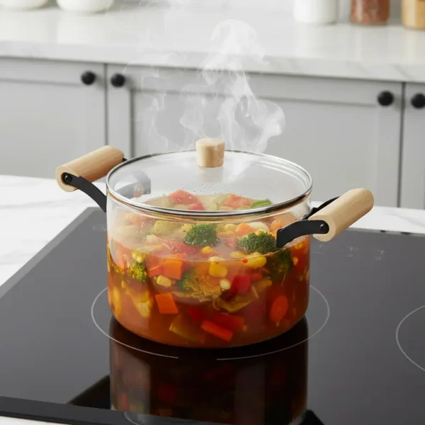 Olla De Vidrio Templado Con Tapa Y Asas Bambu 4.5 Lts Otten Transparente