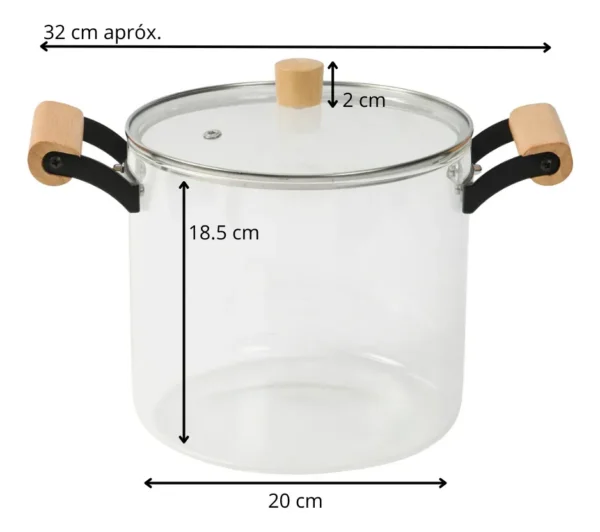 Olla De Vidrio Templado Con Tapa Y Asas Bambu 5.5 Lts Otten Transparente