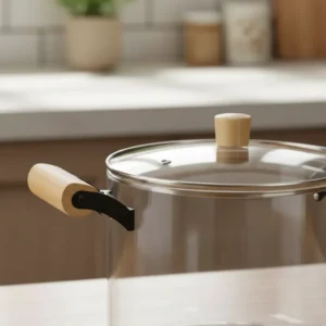 32273OTT0003-3 Olla De Vidrio Templado Con Tapa Y Asas Bambu 5.5 Lts Otten Transparente