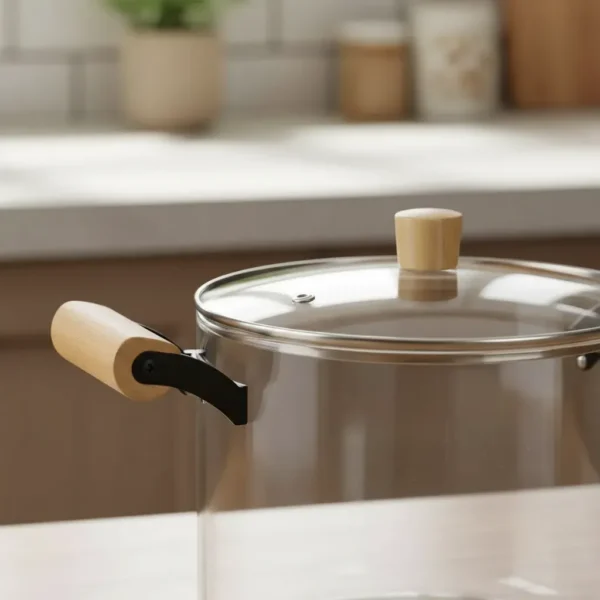 Olla De Vidrio Templado Con Tapa Y Asas Bambu 5.5 Lts Otten Transparente