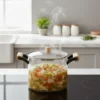 Olla De Vidrio Templado Con Tapa Y Asas Bambu 5.5 Lts Otten Transparente