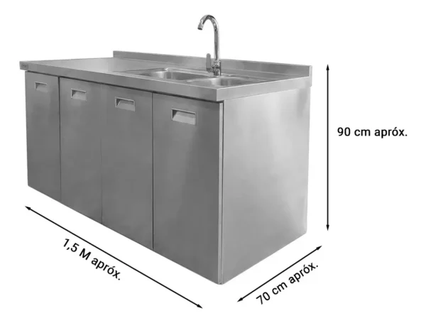 33247OTT0003-1 OTTEN-BAJO MESADA DE ACERO C/ BACHA 150*70*90CM TKC-S4-2