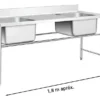 OTTEN-BACHA DOBLE C/MESADA ACERO INOX. 180*60*80CM SMST-180-2