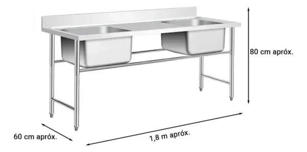 OTTEN-BACHA DOBLE C/MESADA ACERO INOX. 180*60*80CM SMST-180-2
