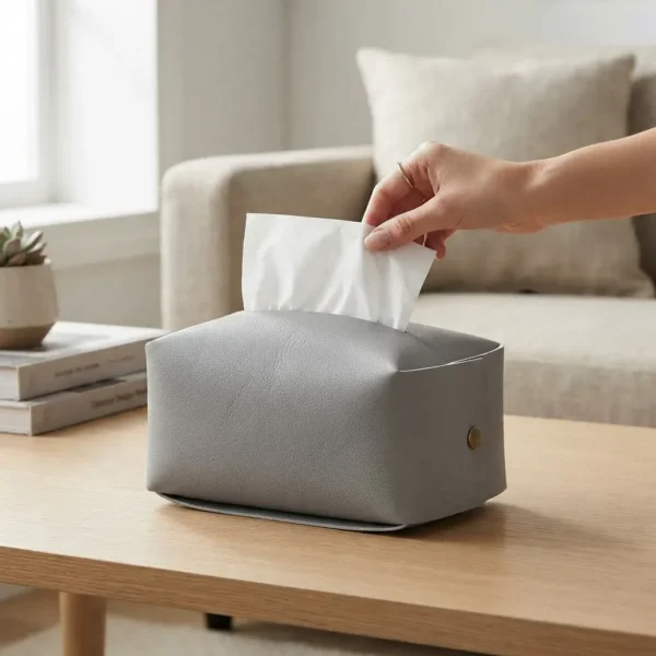 14273OTT0004-3 CAJA DE PAÑUELOS ECOCUERO GRIS -OTTEN-